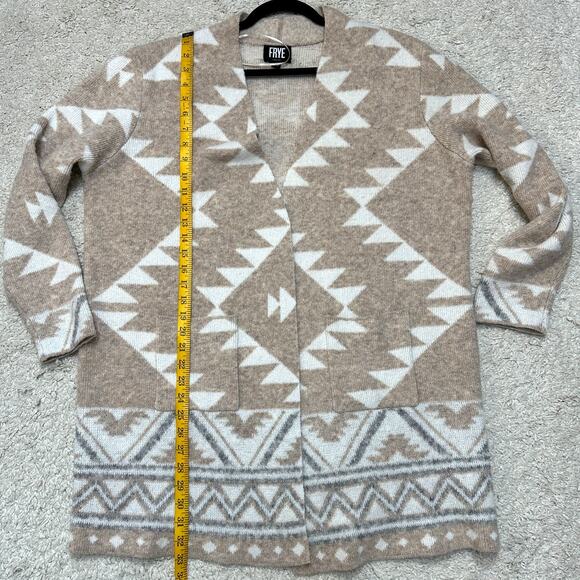 FRYE Cozy Aztec Print Jacquard Luxe Open Front Cardigan Patch Packets Sz: XL - Picture 4 of 6